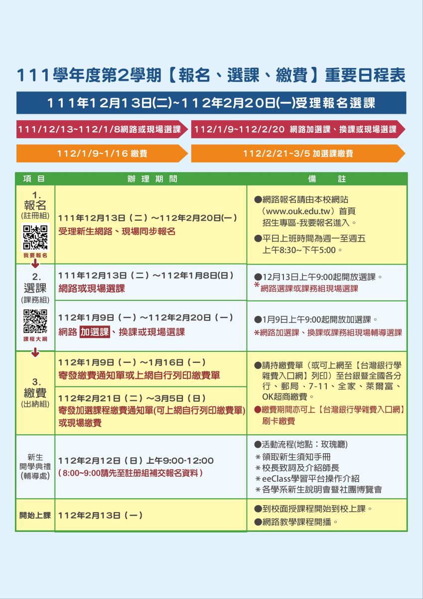 111-2學期重要日程表